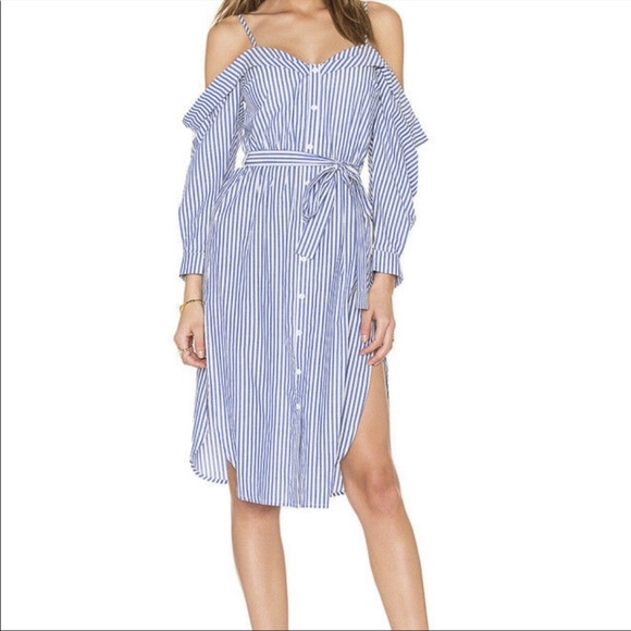 Like new! Bardot Paloma Striped Midi Dress Off the Shoulder - Picture 2 of 12